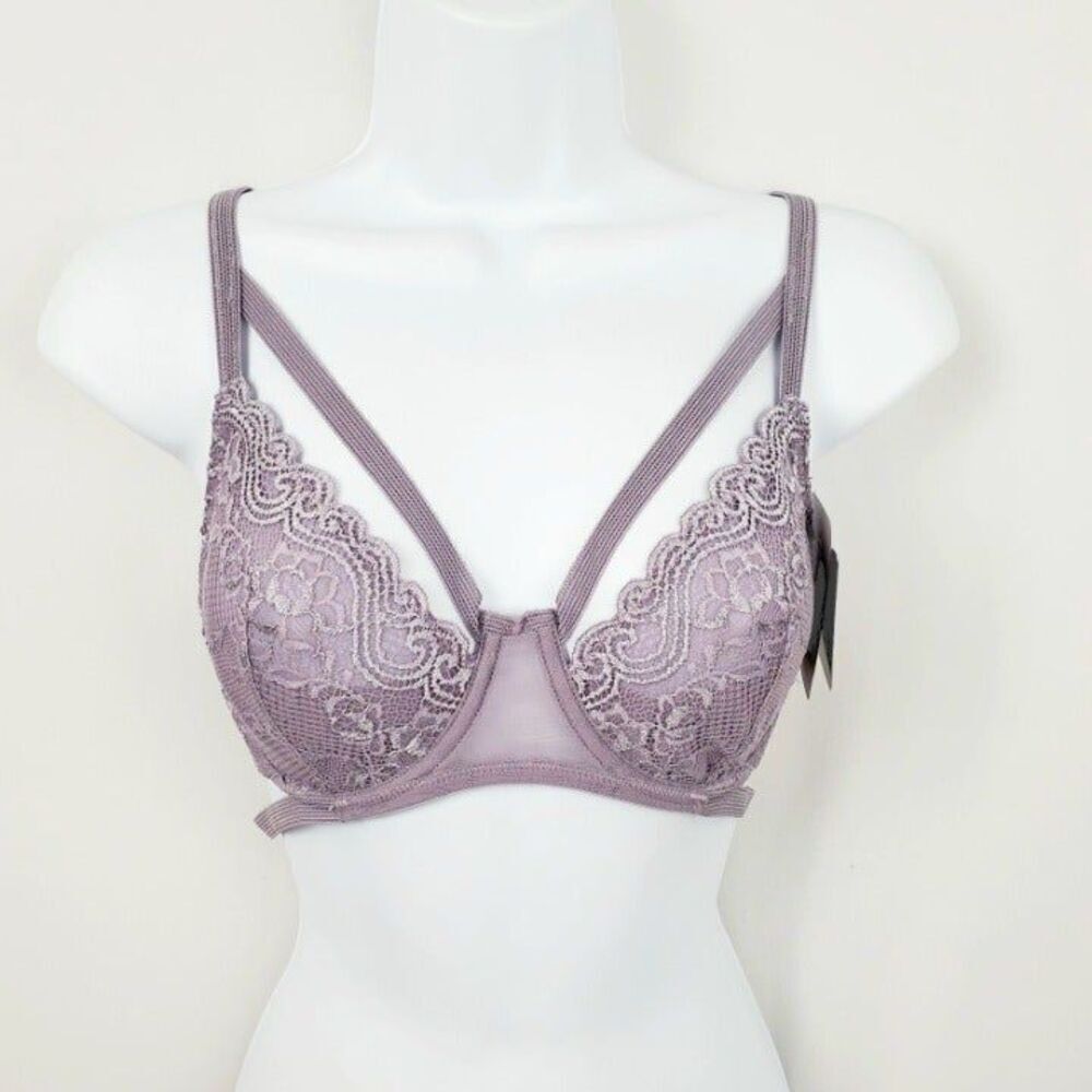 NWT SAKI Silver by Diana M Bara 34B Grey Lace Bra